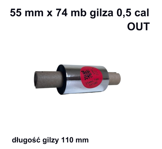 Taśma termotransferowa E-222 woskowo-żywiczna premium 55mm x 74mb OUT