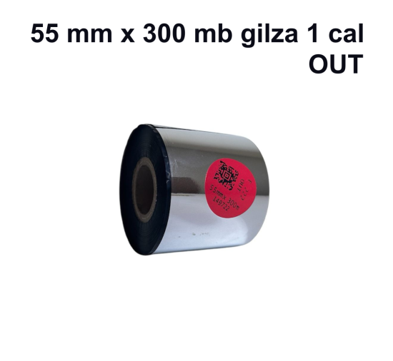 Taśma termotransferowa E-222 woskowo-żywiczna premium 55mm x 300mb OUT