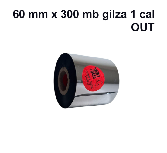 Taśma termotransferowa E-222 woskowo-żywiczna premium 60mm x 300mb OUT