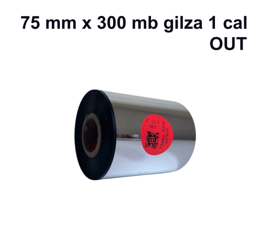 Taśma termotransferowa E-222 woskowo-żywiczna premium 75mm x 300mb OUT