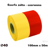 Szarfa żółto - czerwona 100mm x 50mb KOLOROWA TAŚMA SATYNOWA PREMIUM
