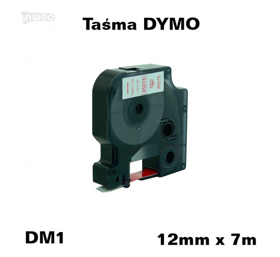 Taśma D1 zamiennik do DYMO 12mm/7m biała czerwony nadruk 45015