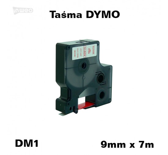 Taśma D1 zamiennik do DYMO 9mm/7m biała czerwony nadruk 40915