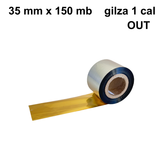 Złota błyszcząca taśma termotransferowa żywiczna do tekstyliów 35x150 OUT