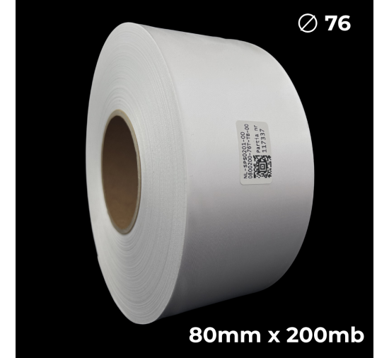 Biała taśma satynowa dwustronna premium 80mm x 200mb