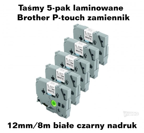 Taśmy 5-pak laminowane Brother P-touch TZ - 12mm/8m białe czarny nadruk TZ231