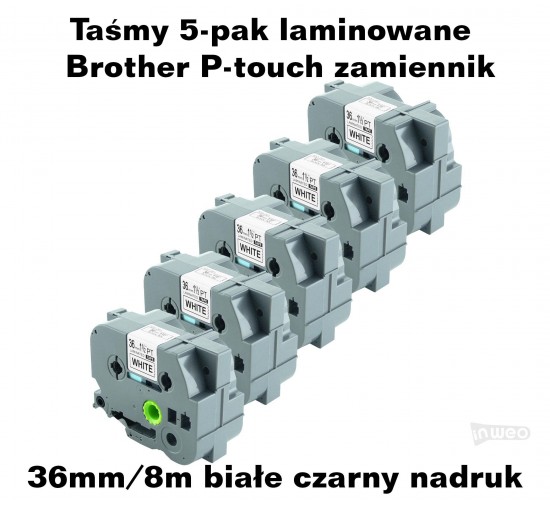 Taśmy 5-pak laminowane Brother P-touch TZ - 36mm/8m białe czarny nadruk TZ261