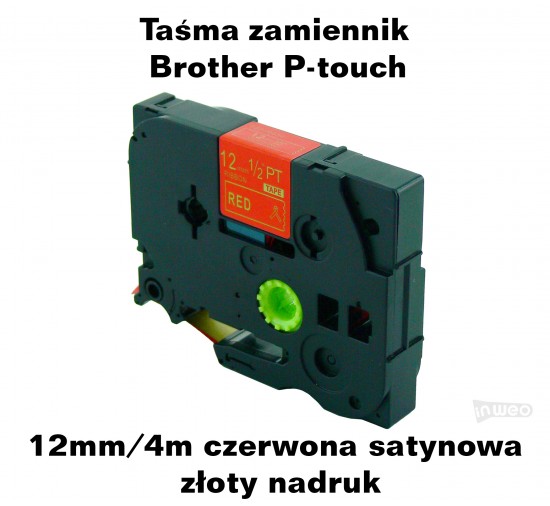 Taśma satynowa do Brother P-touch TZ - 12mm/4m czerwona satynowa złoty nadruk TZ2-R434