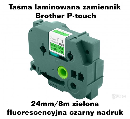 Taśma laminowana Brother P-touch TZ -  24mm/8m zielona fluorescencyjna czarny nadruk TZD51